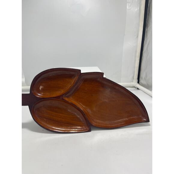 Fine Mahogany Leaf Wood Tray 3 section 18" Handmade Haiti Vintage - Picture 2 of 8